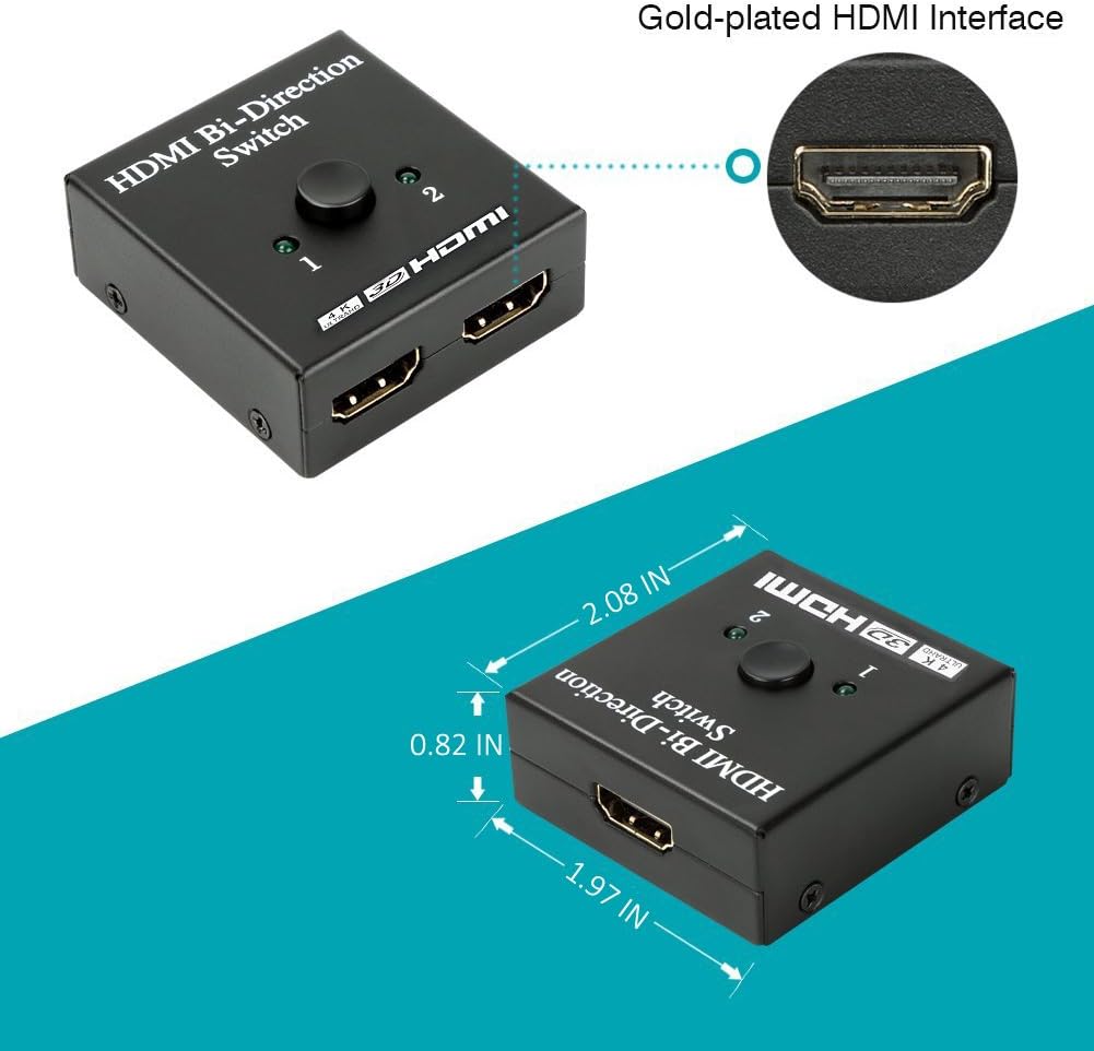 HDMI Splitter 4K HDMI Switch, VILCOME 2 x 1 or 1 x 2 HDMI Switcher Bidirectional 2 Inputs 1 Output, No External Power Needed, Supports 4K/3D/1080/HDCP for HDTV/Blu-Ray Player/DVD/DVR/Xbox: Home Audio & Theater