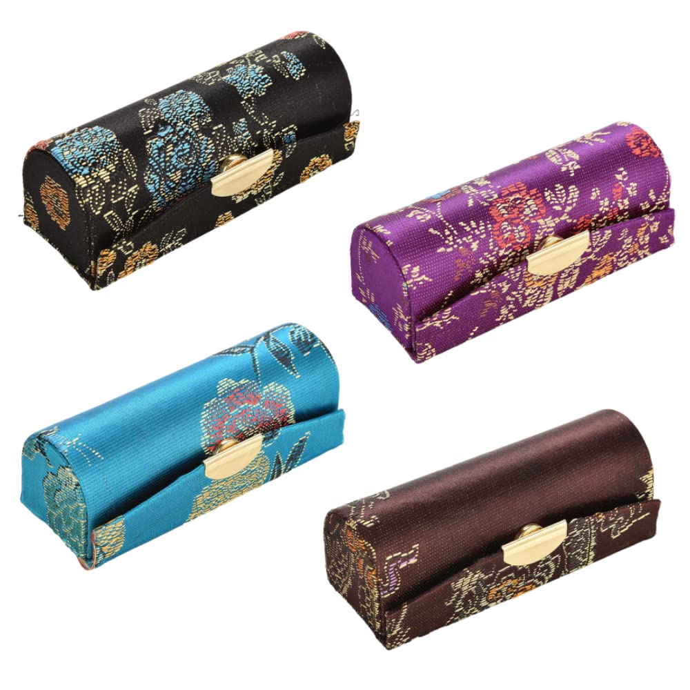 WANGXC Lipstick Organiser - 4Pcs Embroidery Lipstick Holder, Lipstick Case with Mirror for Women Girls Makeup Storage(Random Colors)