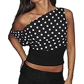 PIMUXISE Women Off Shoulder Tops Asymmetrical Boat Neck Sleeveless Backless Y2K Polka Dot Tank Top Going Out Crop Shirts