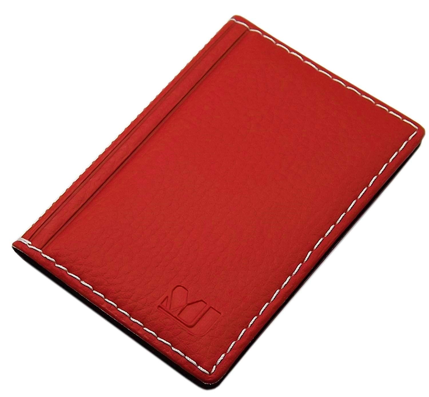 myledershop Elegant Credit Card case with Contrast Stitching 12 Pockets (Design 2 / Red)