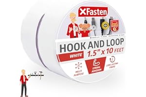 XFasten Hook and Loop Roll, White 1.5-In x 10-Ft Hook and Loop Tape Heavy Duty Strips with Adhesive, Fastening Strips with Ad