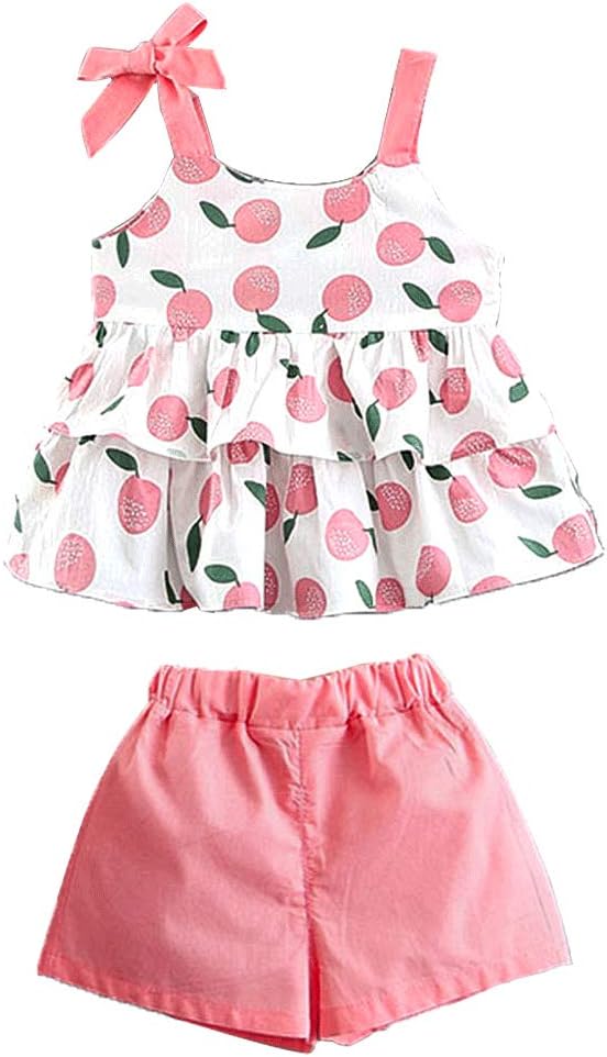 Baby Girls Clothes Set Ruffle Sleeve Floral Top T-Shirt with Wave Point Bloomer Shorts Headband 3pcs Outfits