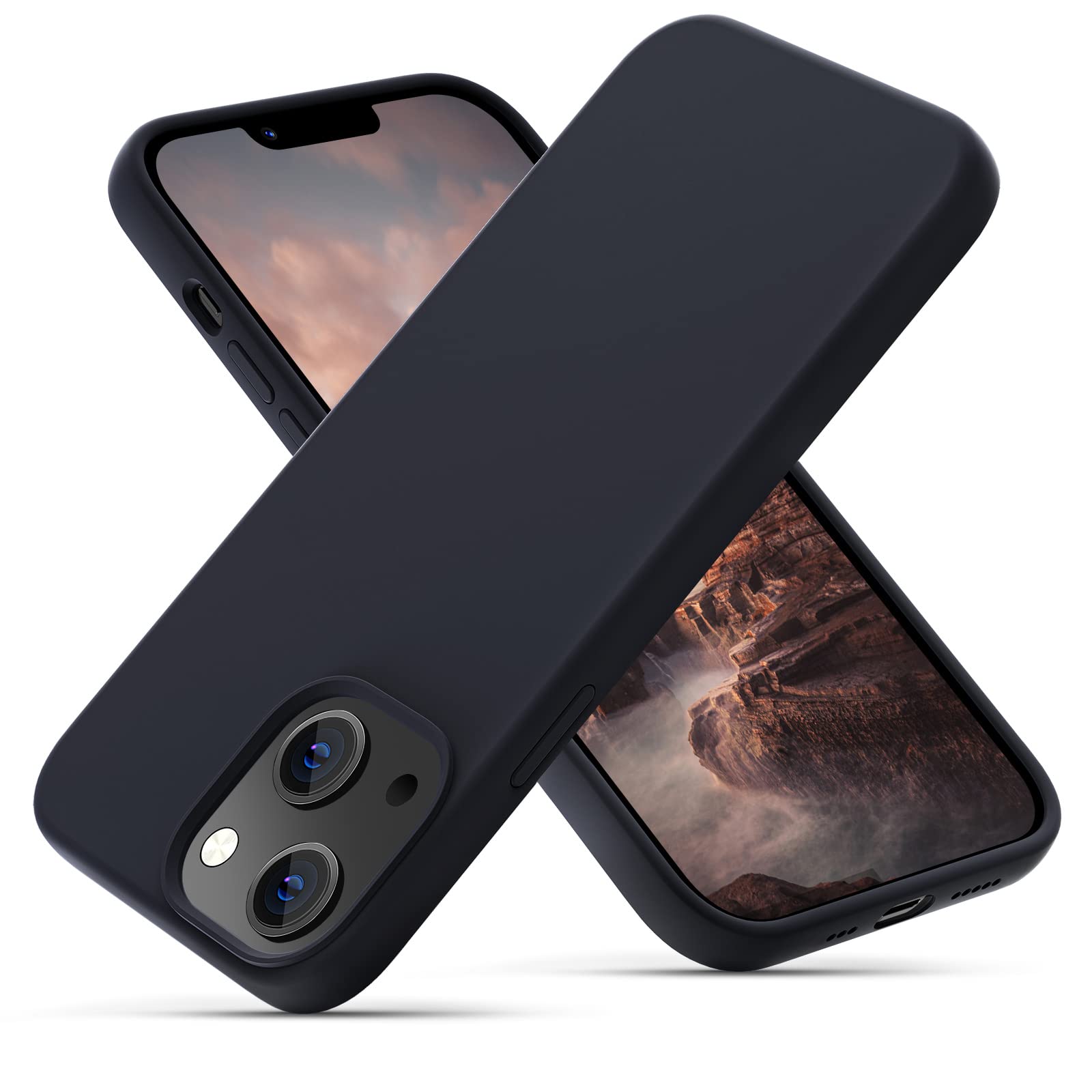 OitiYaa Silicone Case Compatible with iPhone 14 Case 6.1 Inch, Soft Ultra Slim Protective Shockproof Liquid Silicone Phone Case with Anti-Scratch Microfiber Lining, Black — image 1