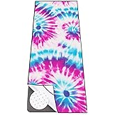Colorful Star Yoga Towel with Corner Pockets, Non Slip Grip Dots Sweat Absorbent Hot Yoga Mat Towels, Yoga Blankets with Travel Bag, Mat Cover for Workout, Gym, Fitness - 70"x26", Pink Blue Tie-dye
