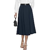 Casly Lamiit Women's High Waisted Midi Skirts Summer Business Skirt Flare Work A Line Pleated Skirt with Pockets