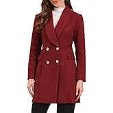 Allegra K Double Breasted Coat for Women's Shawl Collar Elegant Winter Long Coat with Pockets