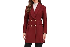 Allegra K Double Breasted Coat for Women's Lapel Collared Winter Elegant Long Peacoat with Pockets