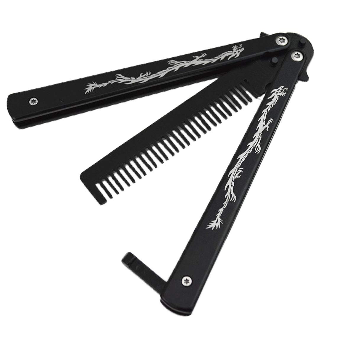 Funtuan Dragon Totem Stainless Steel Practice Butterfly Knife Trainer and Comb Knife Trainer (Black) 1