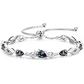 FANCIME Birthstone Teardrop Tennis Bracelet for Women, Sterling Silver 9x7mm main Gemstone Bolo Adjustable Chain Bracelet Fine Jewelry Birthday Gifts for Women Mom Wife Her
