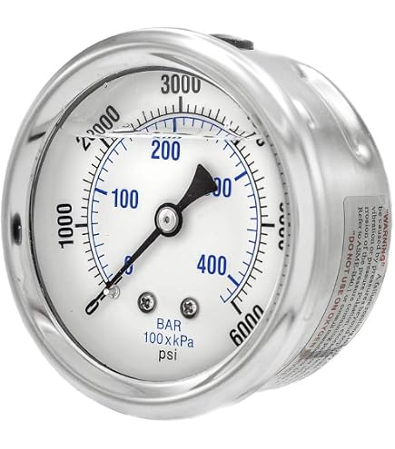 Manomètre à Huile DuraChoice 0-6,000 PSI – Boîtier Inox, Raccord 3/8 NPT – Montage Inférieur