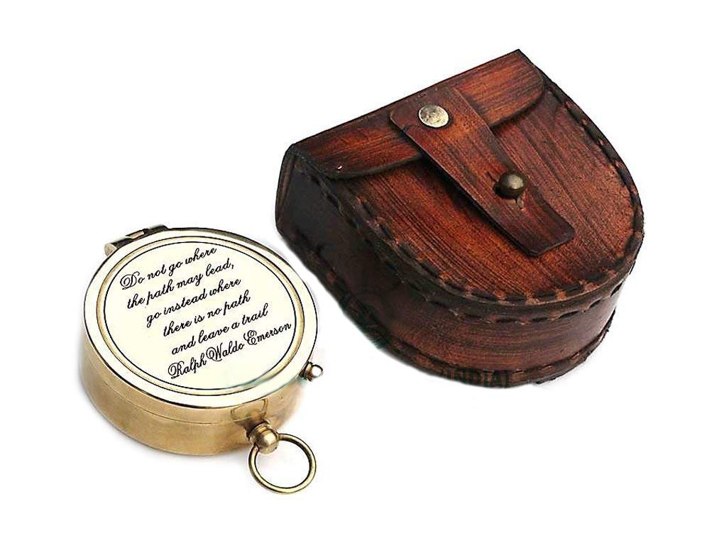 Ralph Waldo Emerson Brass Compass Do not go Poem Compass with Leather Case Rustic Vintage Home Decor Gifts