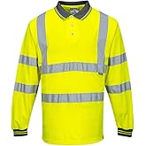 Portwest Hi-Vis Polo ShirtL/S Viz Visibility Reflective Safety Work Wear Top ANSI 3, Yellow, Large
