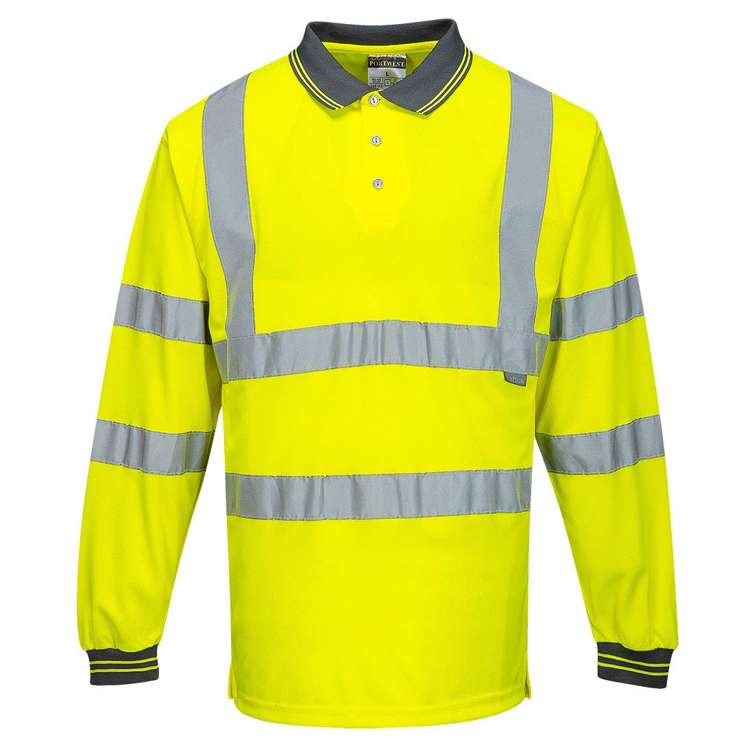 Portwest S277 Men's Hi Vis Long Sleeve Polo Shirt - Reflective High Viz Outdoor Safety Security Workwear Top, Yellow, XL