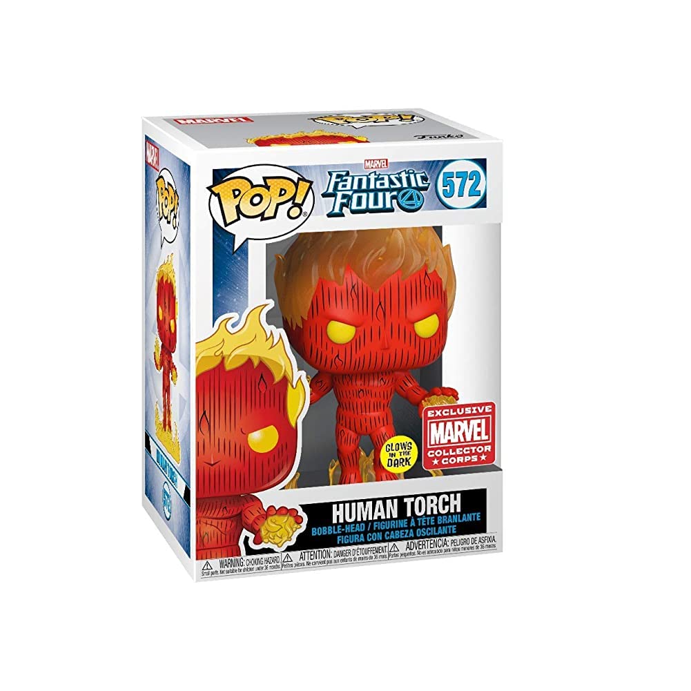 POP! Marvel Collector Corps Exclusive Fantastic Four 572 Human Torch GITD w/Protective Case