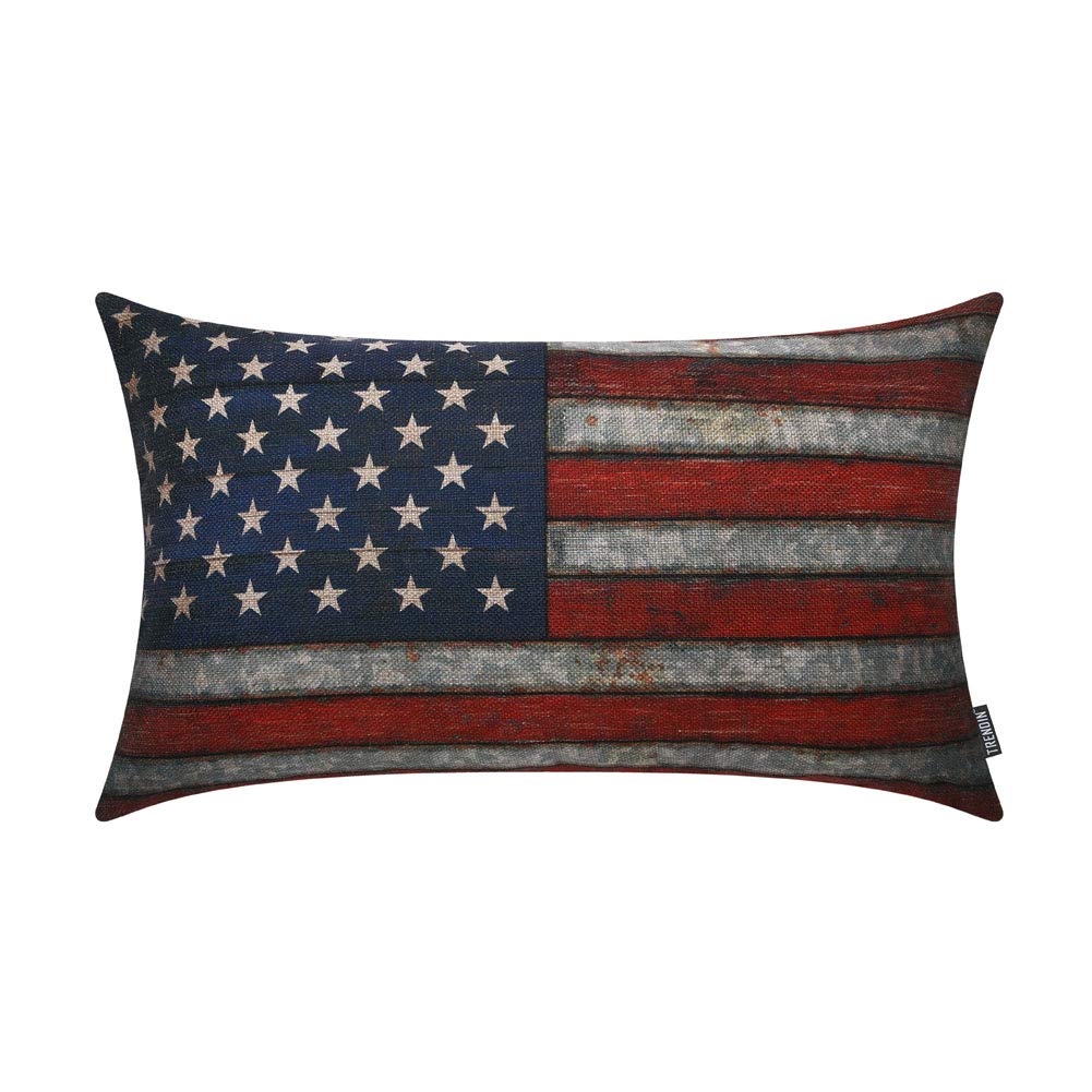TRENDIN Decorative Throw Pillow Cover 20x12 inch Fourth of July American Flag Cushion Case Rectangular Shape PL297TR