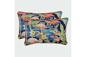Pillow Perfect Tropic Floral Indoor/Outdoor Accent Throw Pillow, Plush Fill, Weather, and Fade Resistant, Lumbar - 11.5" x 18.5" , Blue/Green Flamingoin, 2 Count