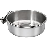 DVHEY Large Bird Feeding Dish Cups with Clamp Holder, 1 Pack | Stainless Steel, Parrot Food Bowl Cage, For Cockatiel Parakeet Macaw Finches Lovebirds, Birdcage Coop Water Feeder