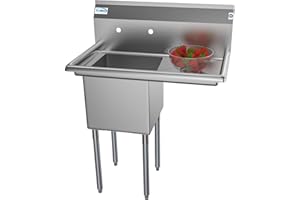 KoolMore 1 Compartment Stainless Steel NSF Commercial Kitchen Prep & Utility Sink with Drainboard - Bowl Size 15" x 15" x 12", Silver
