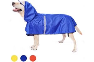 DOCIOTE Dog Rain Jacket Raincoat with Adjustable Belly Strap and Leash Hole - Hoodie with Reflective Strip - Waterproof Slicker Lightweight Breathable for Medium Large Dogs - Easy to Wear, Blue 6XL