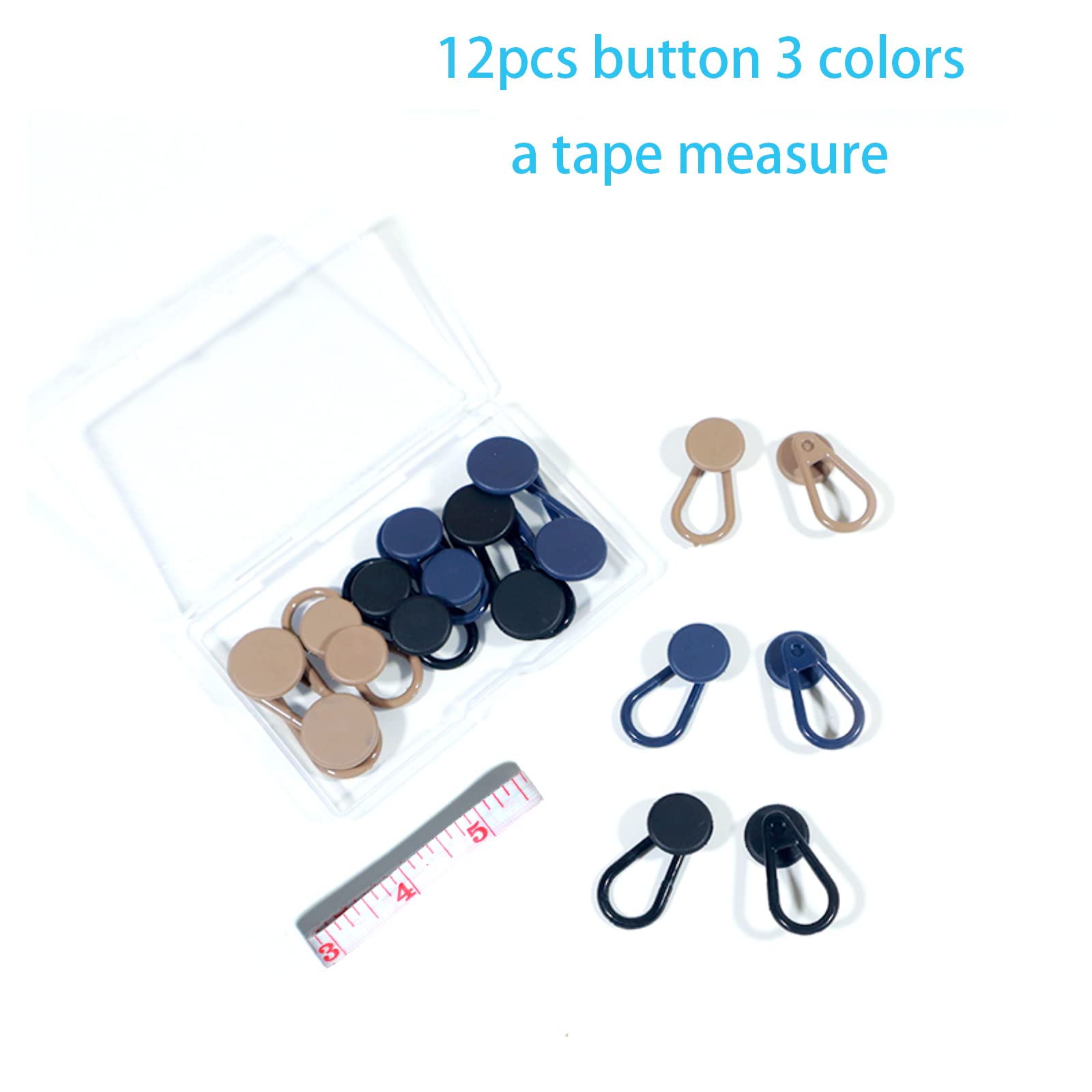 12PCS Button Extenders for Jeans, Jean Button Extender, Button Extender for Pants, Waist Extenders for Pants for Women for Men, Pants Waist Extension 1/1.4 Inches, Black, Blue, Khaki