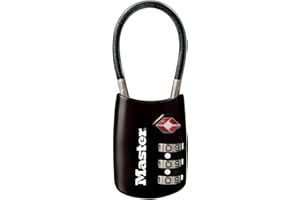 Master Lock Padlock, Set Your Own Combination TSA Accepted Cable Luggage Lock, 1-3/16 in. Wide, Black, 4688DBLK
