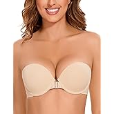 Upushall Front Closure Push Up Strapless Bras for Women Balconette Padded Add 2 Cups Racerback Bra Underwire