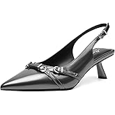 Mostrin Kitten Heels for Women Pointed Toe Pumps Patent Leather Low Heel Slingback Heels with Buckle Dress Shoes for Dating Party Working