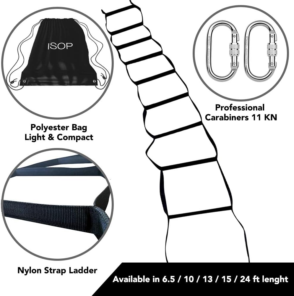 ISOP Rope Ladder for 2 Story Homes 13 ft (4m) | Rope Ladder for Kids or Adults | Fire Escape Ladder for 2 Story Homes | Spring Hooks Incl. - - 