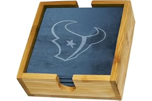 The Memory Company Officially Licensed NFL - Houston Texans 4-Pack Team Logo Slate Coaster Set with Wooden Holder