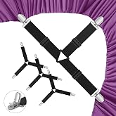 WENYINGOK Bed Sheet Holder Straps - Upgraded Non-Slip Sheet Clips &amp; Fasteners for Corners, Adjustable Elastic Fitted Sheet Holders, No Mattress Flipping, Fits Twin to King, 4 Pcs Black