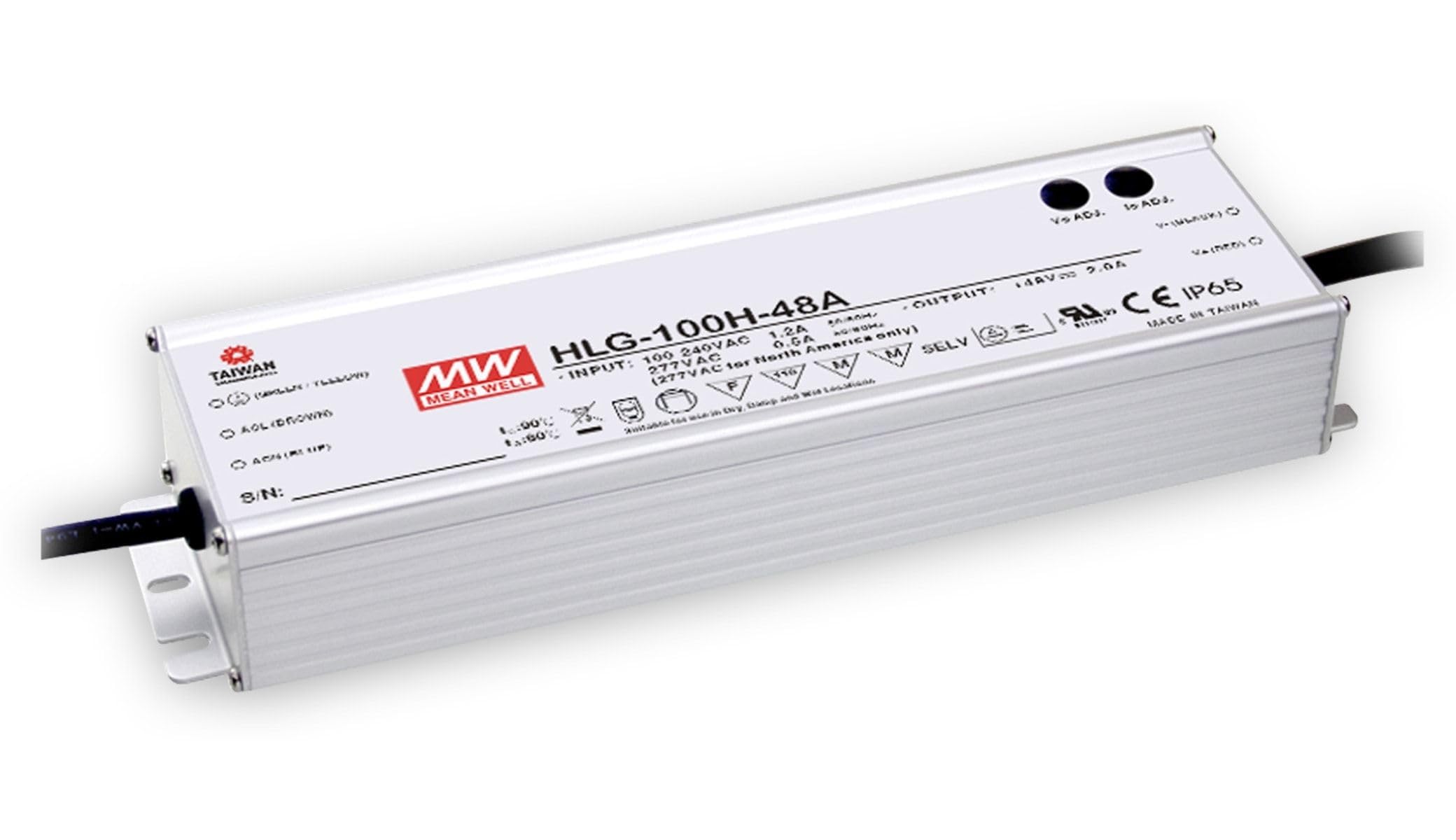 Mean Well HLG-100H-24A AC-DC Single Output LED Driver, Mix Mode with PFC