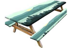 Fitted Picnic Table Cover, 3Pcs/Set Picnic Table Cover with Bench Covers, 8ft Elastic Fitted Camping Cloth, Waterproof Rectan