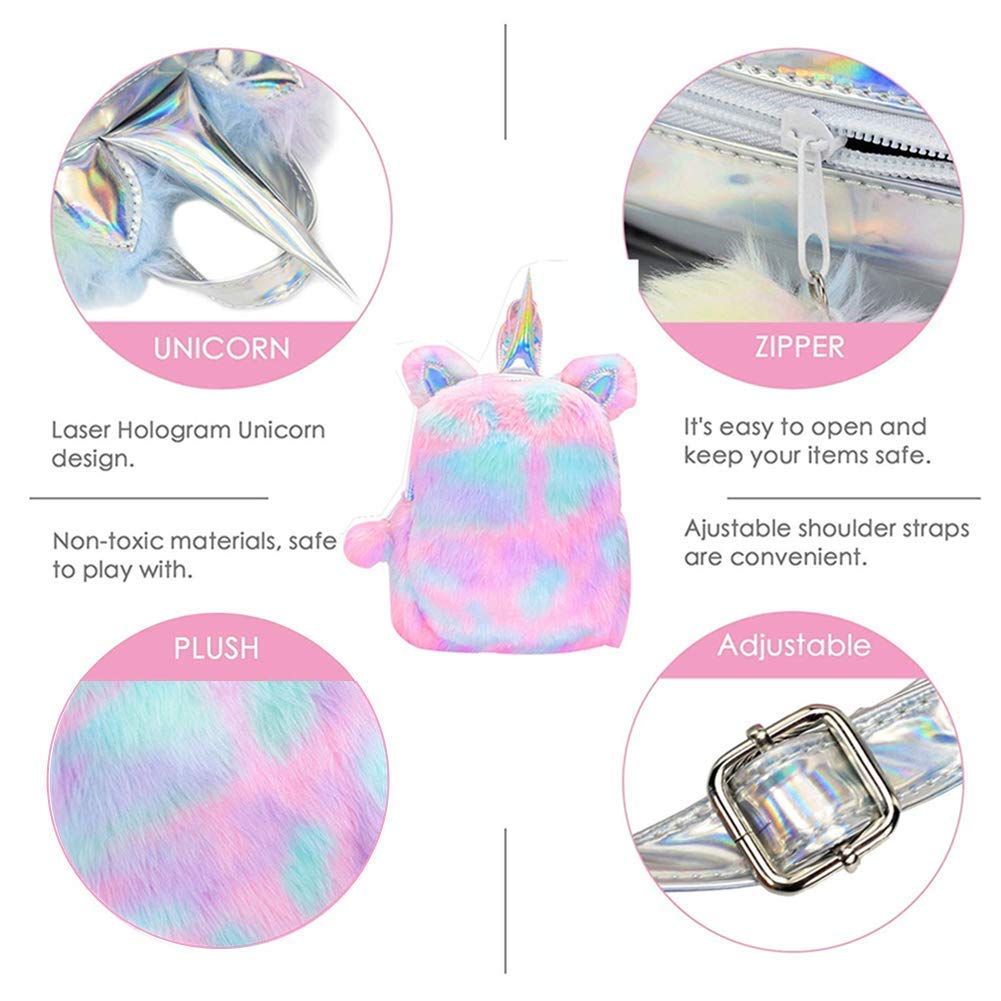 Fanovo Cute Plush Unicorn Backpack, Mini Unicorn Backpack, 3D Unicorn Backpack, Soft Rainbow Backbag Sweet Girls Daughter Gifts 12 inch Bag (Style 1)