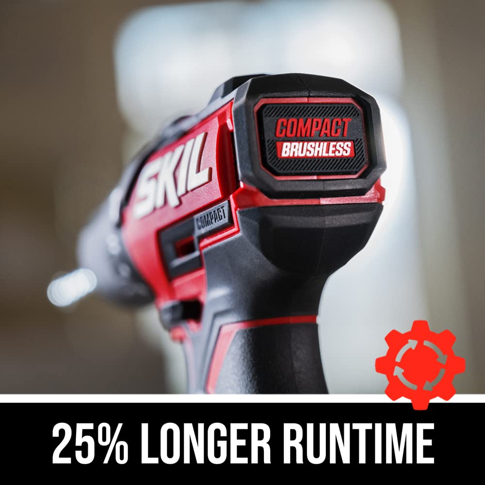Skil PWR CORE 20 Brushless 20V 1/2 in. Compact 3-in-1 Hammer Drill Kit with 1/2'' Single-Sleeve, Keyless Chuck & LED Worklight Includes 2.0Ah Battery and PWR Jump Charger - HD6294B-10