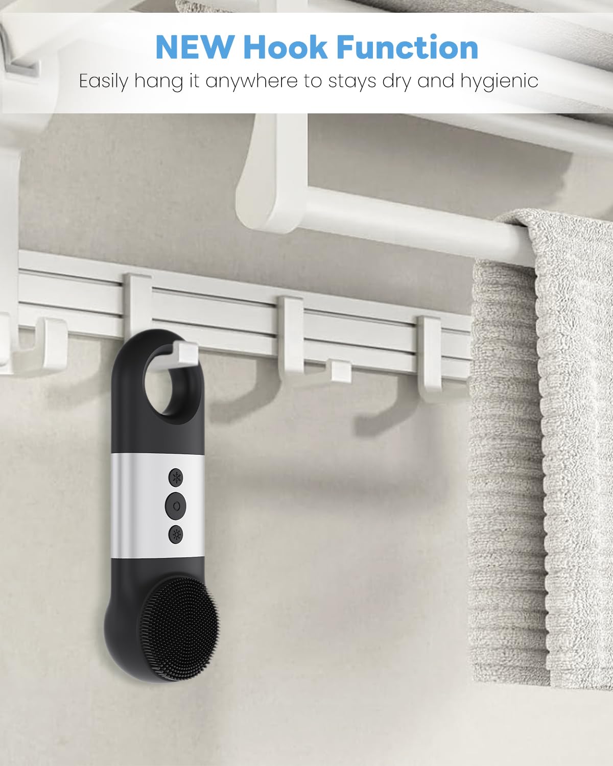 CozyZen Facial Cleansing Brush, IPX7 Waterproof and Rechargeable Silicone Face Scrubber, Heat & Cold Massage for Men & Women (Black)