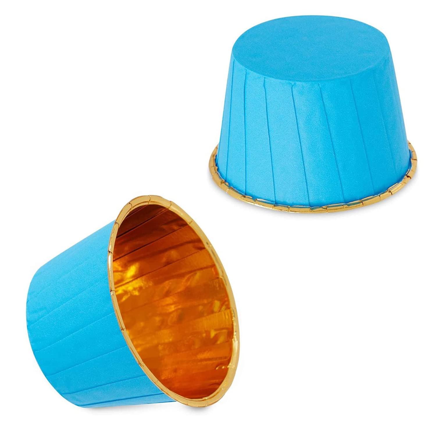 GaoBangM 50 Pcs Cupcake Cases, Cake Muffin Liners, Greaseproof Foil Baking Cups Paper Wrappers, Metallic Cake Cups Household Oven Birthday Wedding Party Muffins Pastry Molds (Blue)