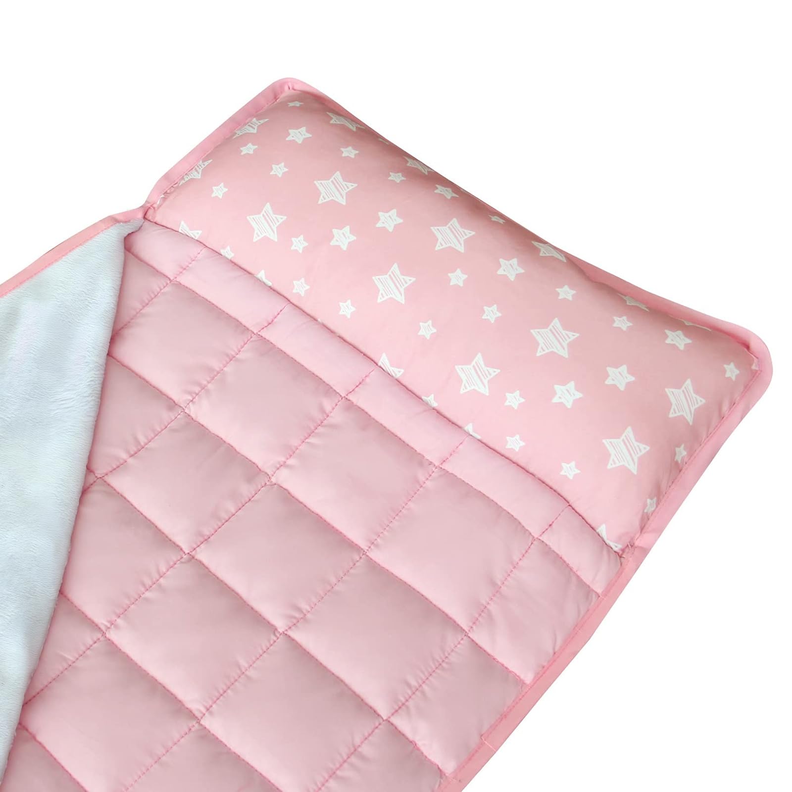 Moonsea Toddler Nap Mat Pink and Fleece Minky Blanket, Lightweight and Soft Perfect for Kids Preschool, Daycare, Travel Sleeping Bag for Girls, 21