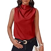 Cicy Bell Womens Mock Neck Satin Tank Tops Business Casual Work Ruched Blouses Summer Corporate Outfits