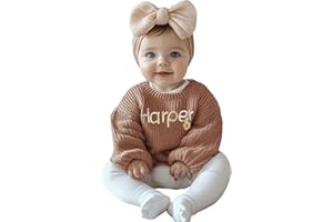 Personalized Toddler Baby Girl Sweater Floral Crewneck, Custom Knit Puffy Letter Boho Sweater Baby Warm Fall Winter Clothes O