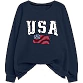 SweatyRocks Women's Plus Size Oversized Sweatshirt Flag Graphic Casual Long Sleeve Fleece Pullover Tops