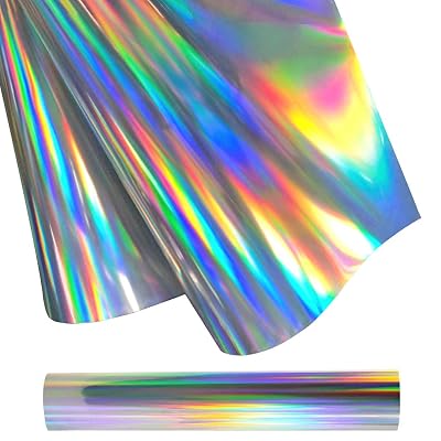 Holographic Heat Transfer Vinyl Roll 12 Inches x 5 Feet Iron-On HTV Vinyl for T-Shirts DIY &amp; Fabrics Holographic Silver