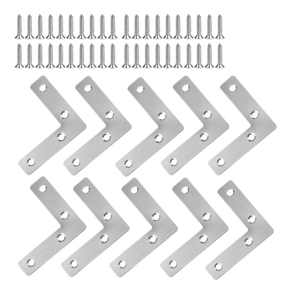 XFentech 5-12 Pieces Stainless Steel Flat Corner Brace - L Shape Repair Joining Mending Flat Plate Bracket with Screws, with Screws, 60 * 60mm