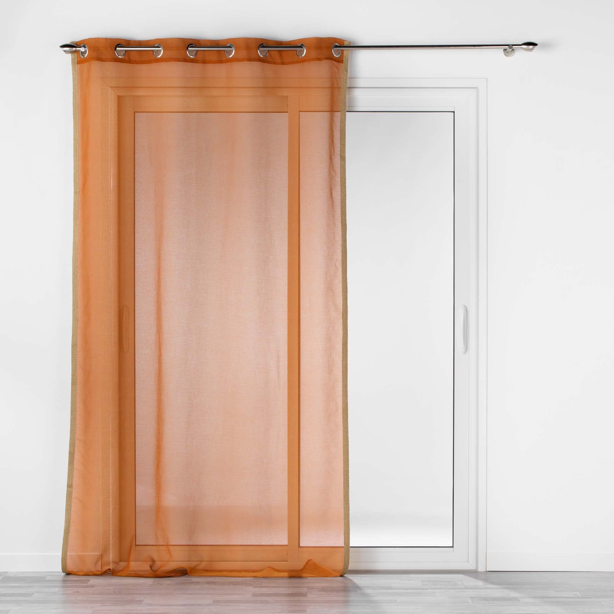 Douceur d'Intérieur, Terracotta Sandblasted Voile with Jute Sarah Eyelet Curtain 140 x 240 cm