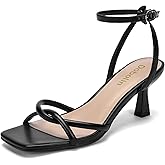 DOBOLIN Wide Width Womens Sandals 2.5-inch Square Open Toe Kitten Heels Strappy Ankle Strap Sandals Comfortable Dressy Party Wedding Shoes