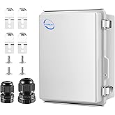 RTHIEAI Waterproof Outdoor IP67 Junction Box (8.7"x6.7"x4.3") with Mounting Plate, Hinged Grey Cover and Wall Brackets - Weatherproof ABS Plastic Electrical Enclosure for DIY Projects (220x170x110mm)