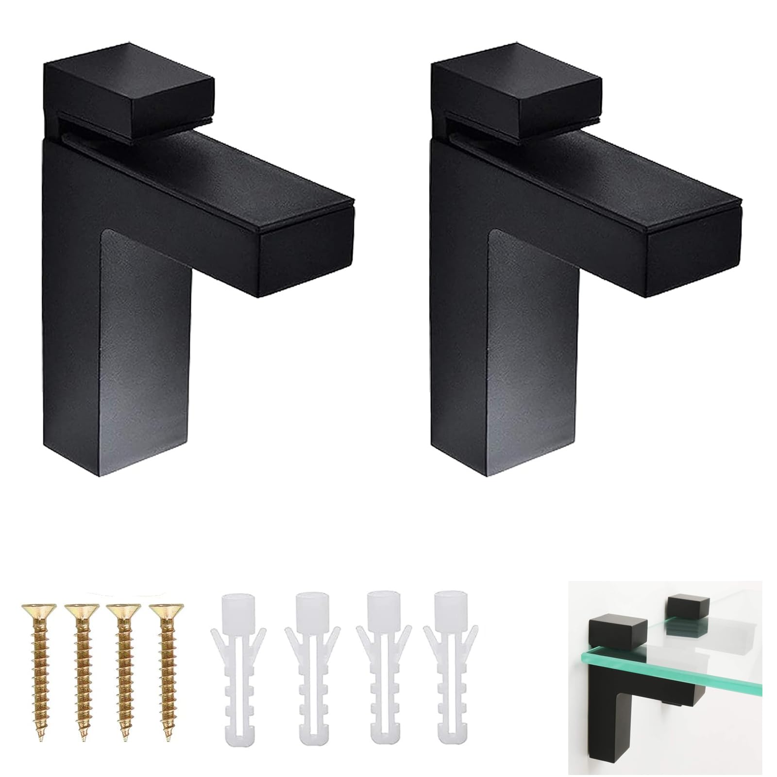 Adjustable Glass Shelf Bracket, Qikuver Adjustable Wood/Glass Shelf Bracket Wall Mount, Polished Chrome, 2 Pack, for 2-23 mm Thickness Shelf (F Black)