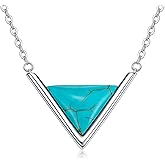 DOLIOX Genuine Turquoise Triangle Necklace, Sterling Silver Dainty Native American Minimalism Vintage Necklace Gemstone Jewelry Birthdays Gift for Women