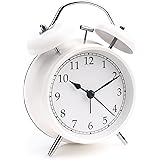 AOLOX Alarm Clock 4" Twin Bell Analog Alarm Clock for Bedroom Battery Operated Bedside Clock with Backlight, White