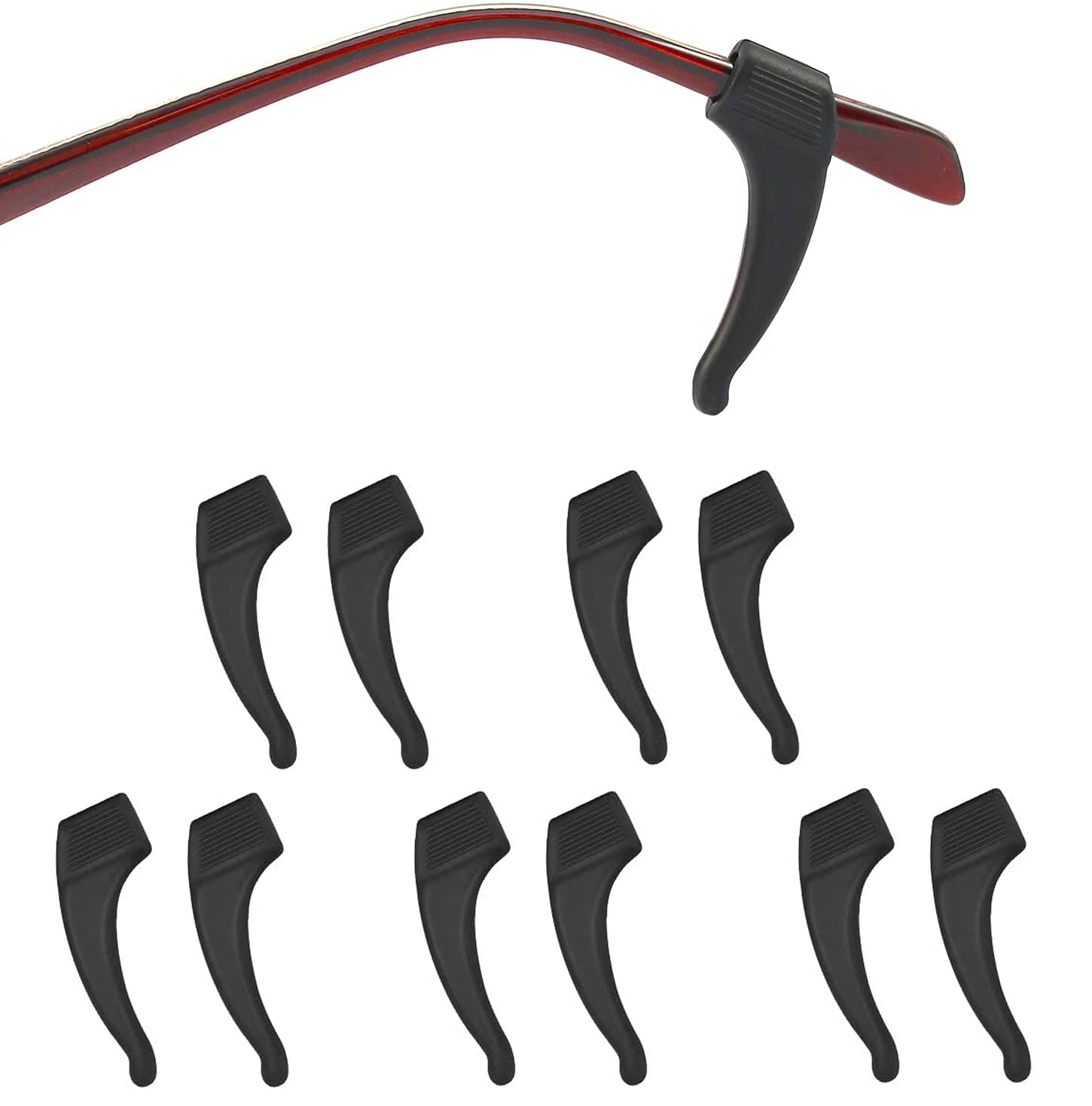 CAREOR 8 Pairs Eyeglass Ear Grip Hooks, Anti-Slip Soft Silicone Temple Tips Sleeve Retainer for Eyeglass Sunglasses, Perfect Fit - Prevents Your Glasses from Slipping Off (8 Pair Ear Hook)