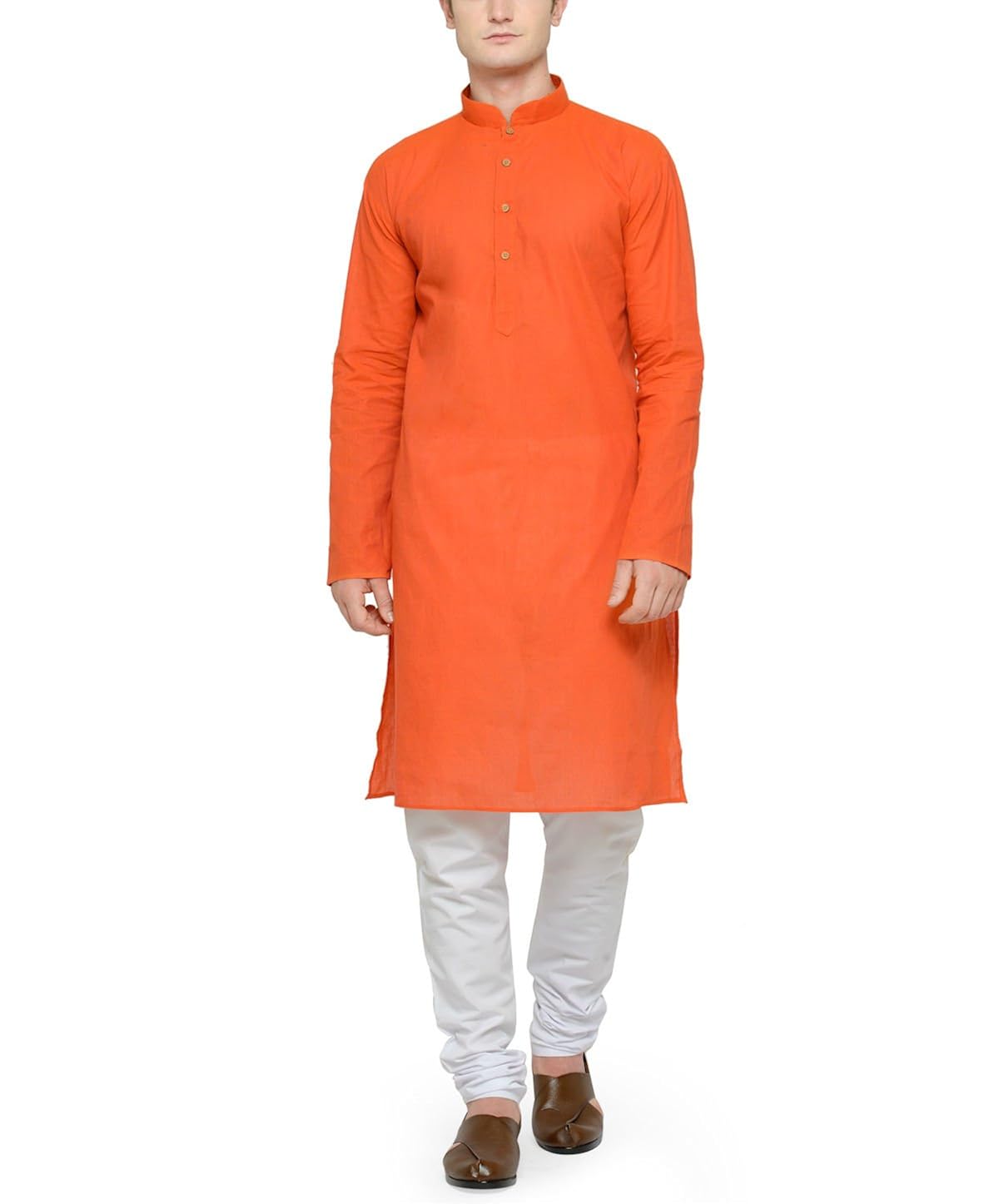rg designers orange & white full sleeves kurta pyjama set for men